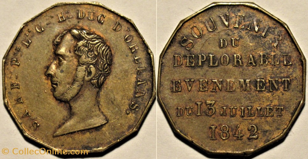Ferdinand Philippe, Duc d'Orléans - 1842 Jeton souvenir monnaies paranumismatique jetons poids ferdinand philippe duc orleans 1842 jeton souvenir