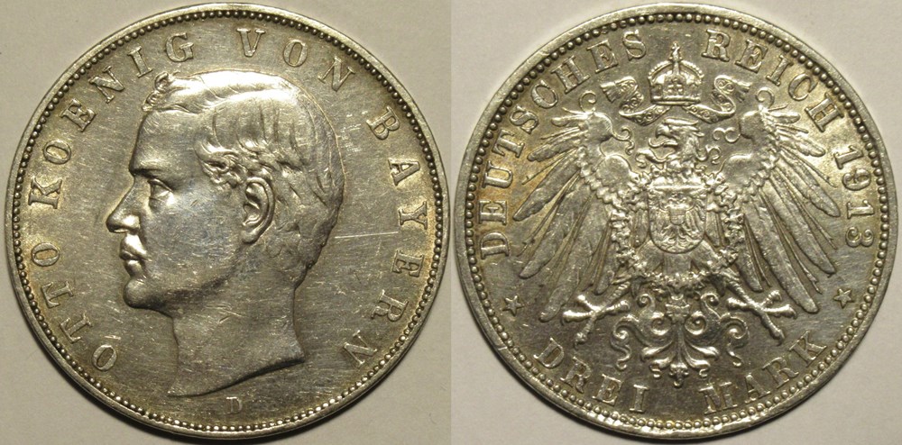 monnaies europe medievale saint empire romain germanique otto 3 mark 1913 kingdom of bavaria