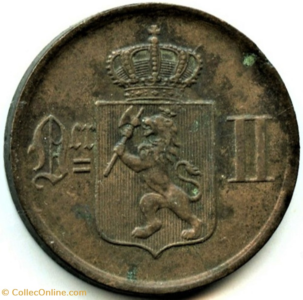 Norway - Oskar II - 2 Øre 1877 - Die Crack 2 monnaies monde norvege norway oskar ii 2 re 1877 die crack