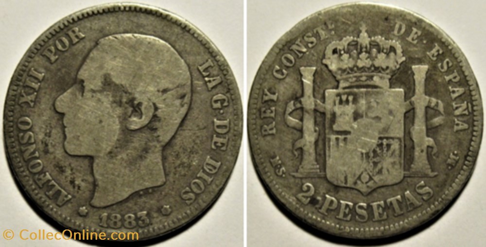 1883 - 2 Pesetas - Alfonso XII de España monnaies monde espagne 1883 2 pesetas alfonso xii de espana