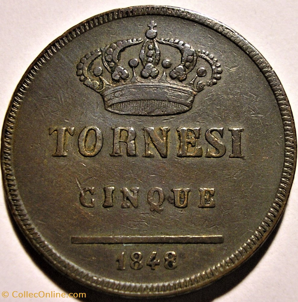 1848 Royaume de Naples, 5 Tornesi - Ferdinando II - Error 2 monnaie monde italie 1848 royaume de naples 5 tornesi ferdinando ii error