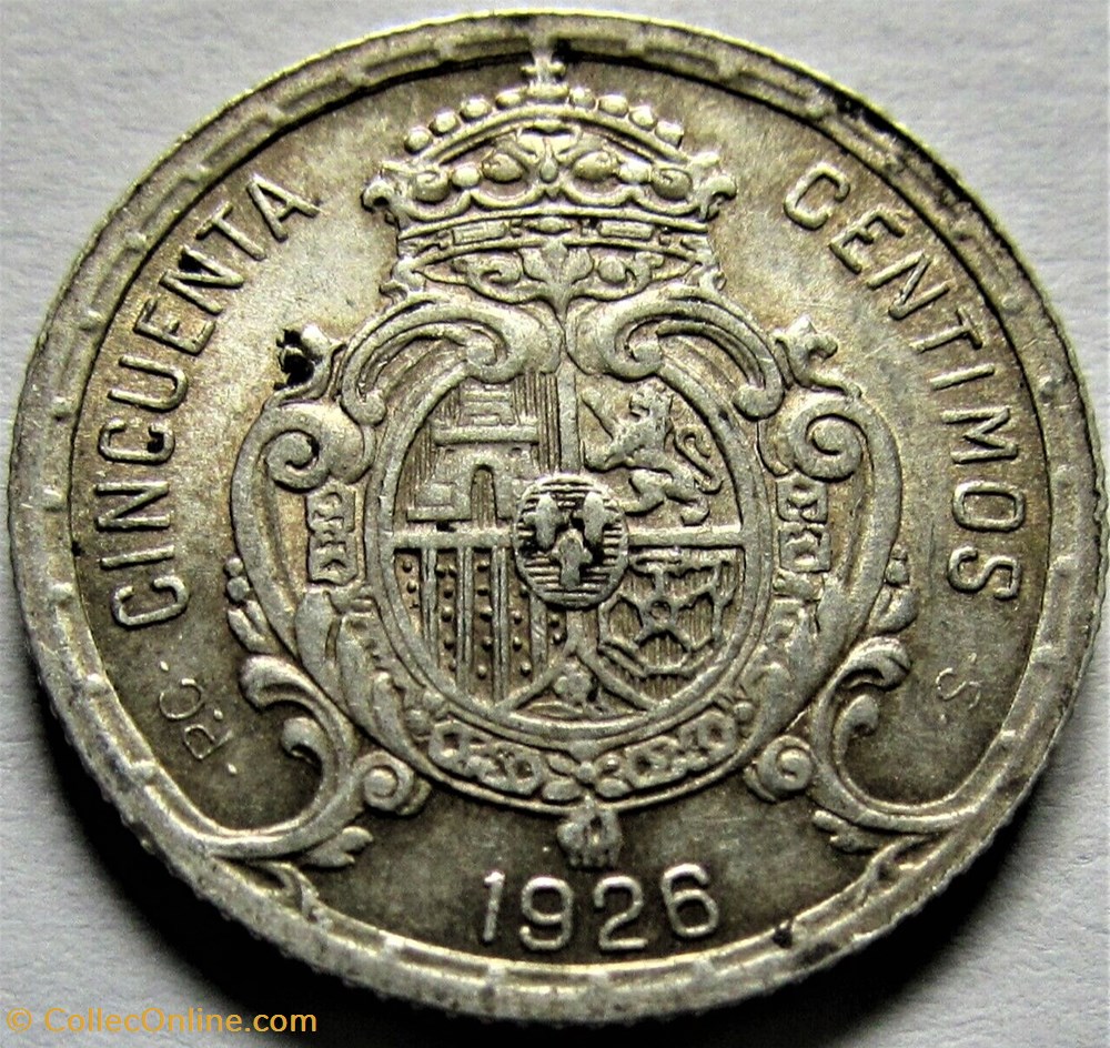 1926 - 50 Centimos - Alfonso XIII de España 3 monnaies monde espagne 1926 50 centimos alfonso xiii de espana