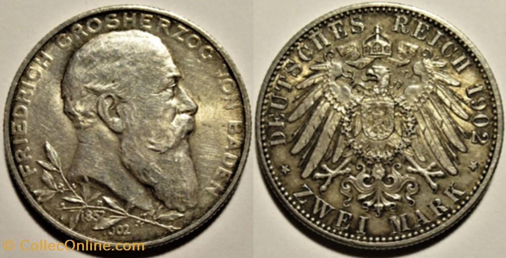 Friedrich I - 2 Mark 1852-1902 Grand Duchy of Baden monnaies monde allemagne friedrich i 2 mark 1852 1902 grand duchy of baden