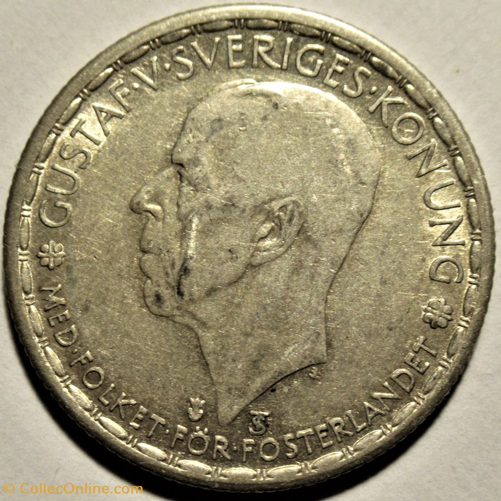 Gustaf V of Sweden - 1 Krona 1950 2 monnaies monde suede gustaf v of sweden 1 krona 1950
