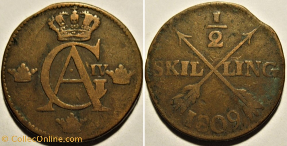 Sweden - Gustav IV Adolf - 1/2 Skilling 1809 monnaies monde suede sweden gustav iv adolf 1 2 skilling 1809