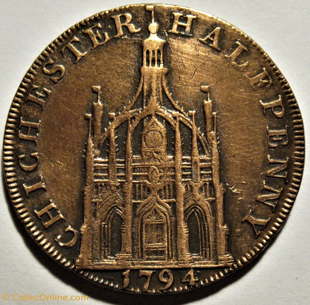 1794 HalfPenny - Elizabeth I, Chichester, Sussex, England (ex.2) monnaies monde royaume uni 1794 halfpenny elizabeth i chichester sussex england ex 2