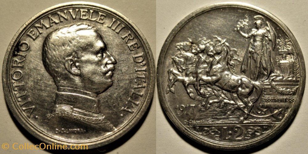 1917 Royaume d'Italie, 2 Lire, Roma - Vittorio Emanuele III monnaies monde 1917 royaume italie 2 lire roma vittorio emanuele iii
