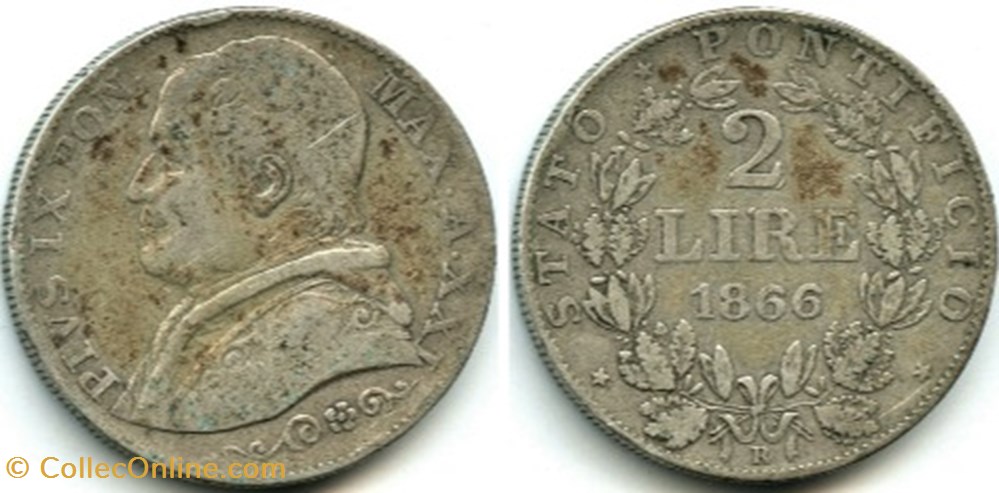 Pio IX, Papa - 2 Lire 1866, Anno XXI - Vaticano monnaies monde pio ix papa 2 lire 1866 anno xxi vaticano
