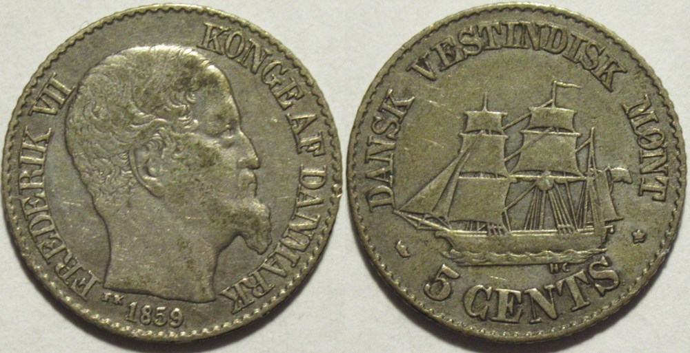 Frederik VII Denmark - 5 Cents 1859, West Indies (2) monnaies colonies danoises frederik vii denmark 5 cents 1859 west indies 2