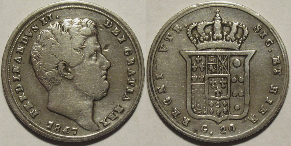 1847 Royaume de Naples, 20 Grana - Ferdinando II monnaies monde italie 1847 royaume de naples 20 grana ferdinando ii