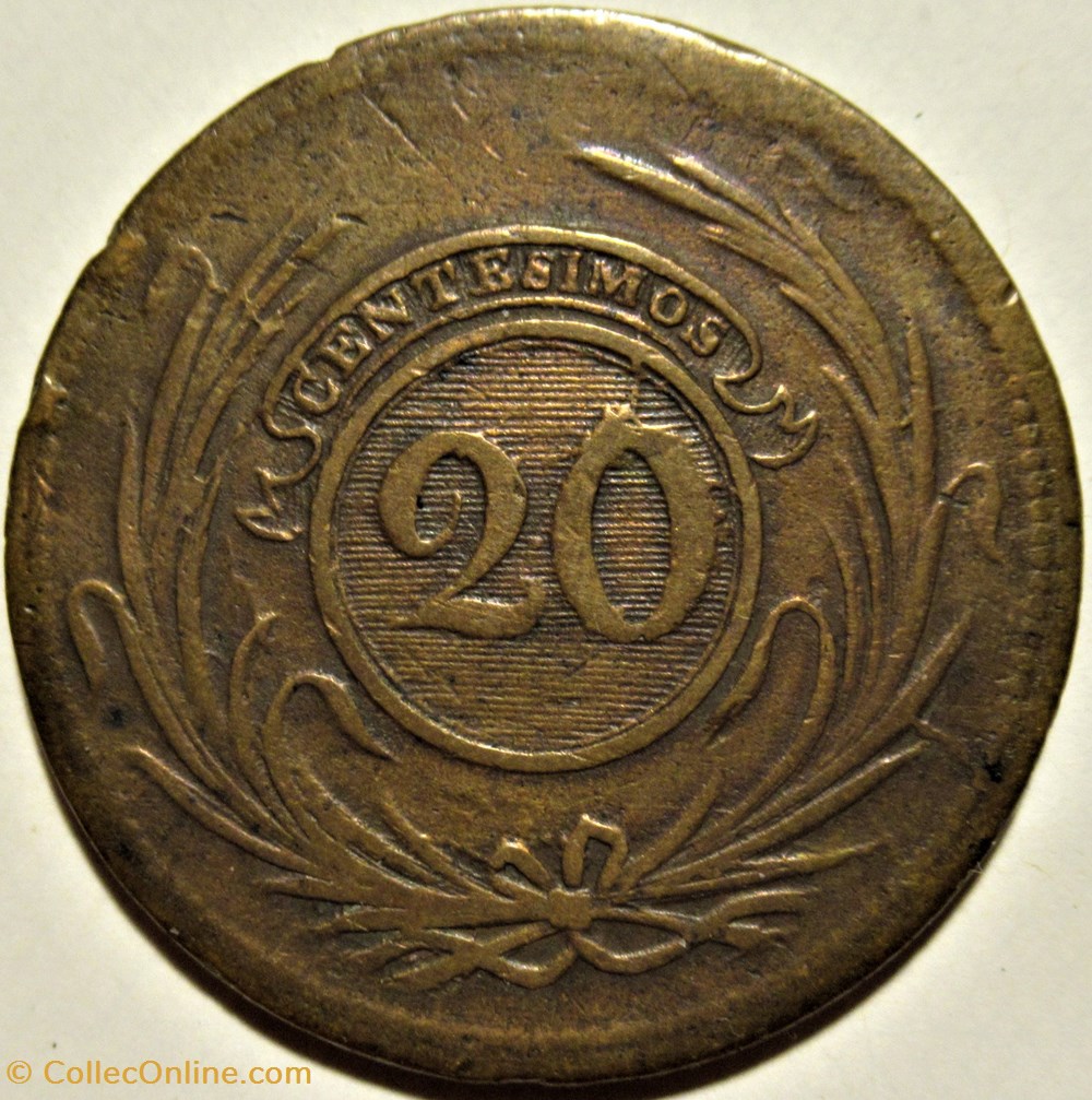 Uruguay - 20 Centésimos 1854 3 monnaies monde uruguay 20 centesimos 1854