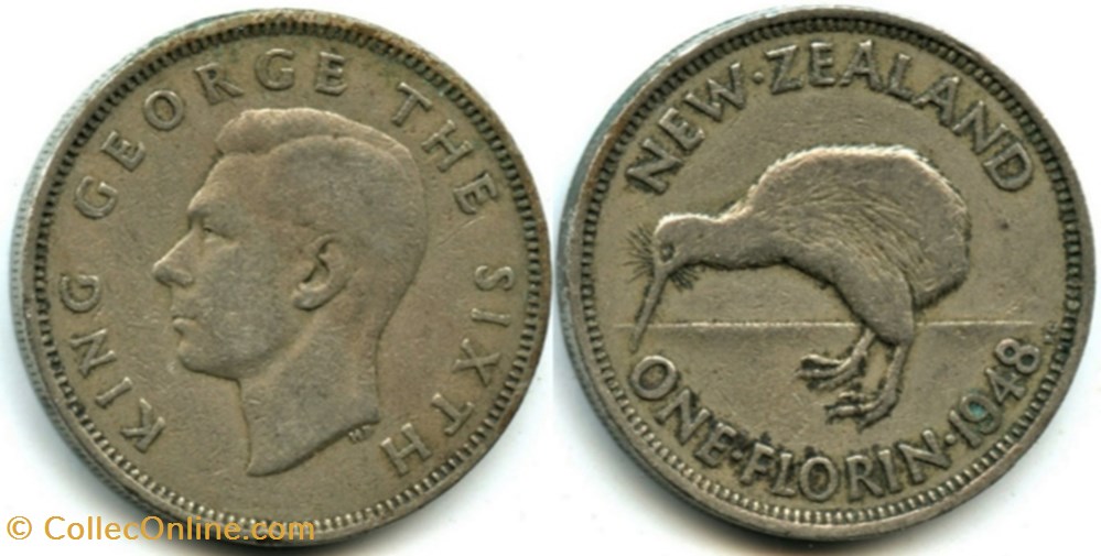 George VI - One Florin 1948 - New Zealand monnaies monde nouvelle zelande george vi one florin 1948 new zealand