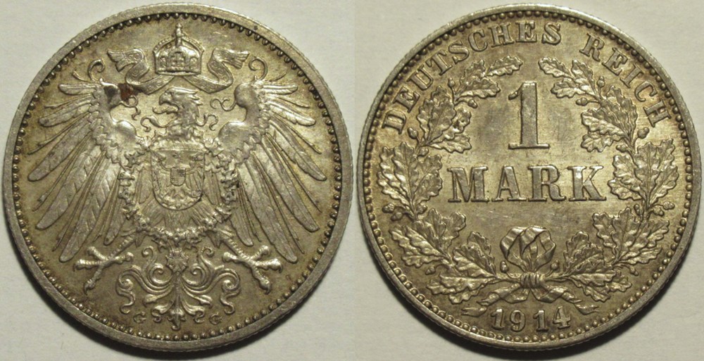 Wilhelm II - 1 Mark 1914 Karlsruhe, German Empire monnaies monde allemagne wilhelm ii 1 mark 1914 karlsruhe german empire