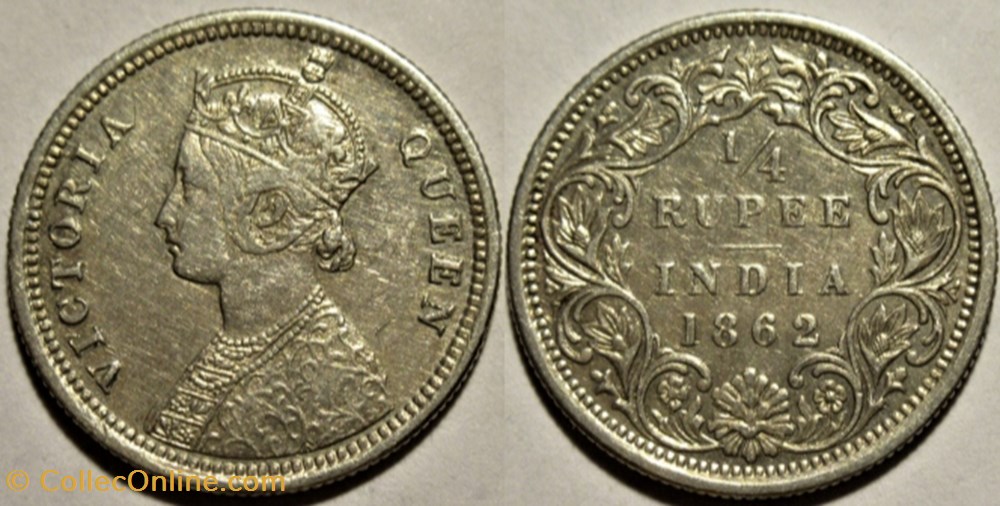 Victoria - 1/4 Rupee 1862 Calcutta - British India monnaies monde inde victoria 1 4 rupee 1862 calcutta british india