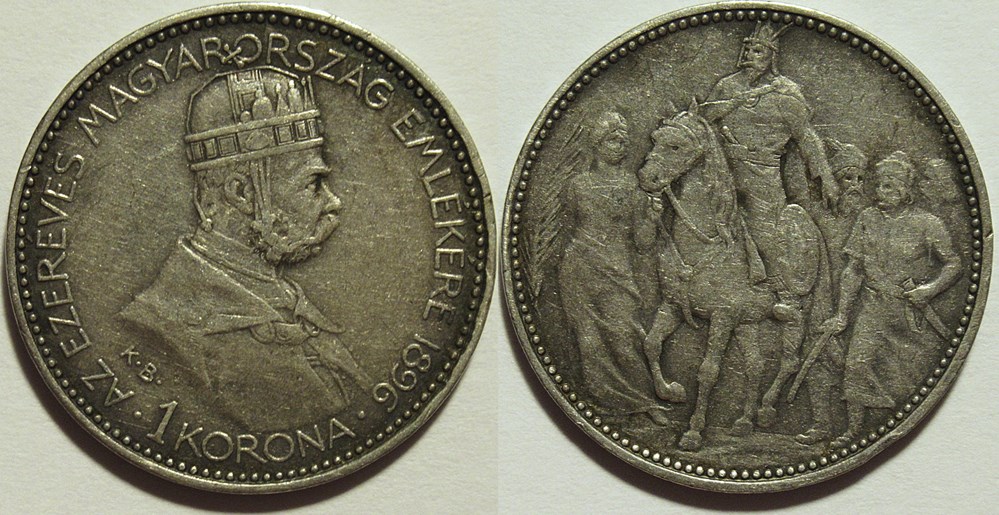 Franz Joseph I - 1 Korona 1896, Magyar Millennium - Kingdom of Hungary monnaies monde hongrie franz joseph i 1 korona 1896 magyar millennium kingdom of hungary