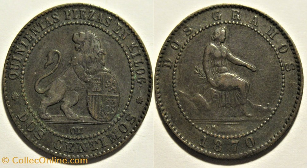 monnaies monde espagne 1870 2 centimos gobierno provisional