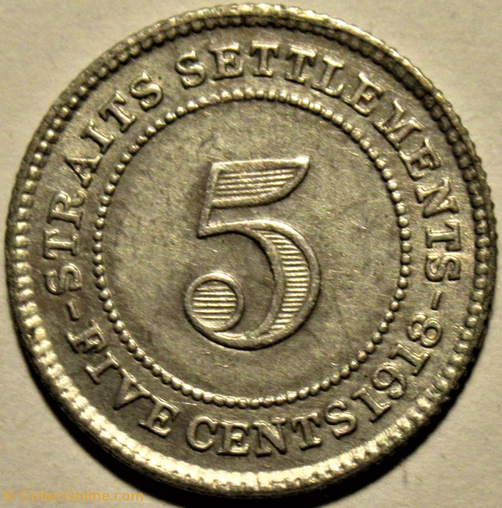 George V - 5 Cents 1918 - Straits Settlements 3 monnaies monde malaisie george v 5 cents 1918 straits settlements