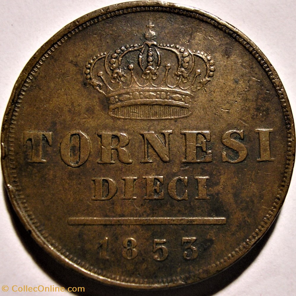 1853 Royaume de Naples, 10 Tornesi - Ferdinando II monnaie monde italie 1853 royaume de naples 10 tornesi ferdinando ii