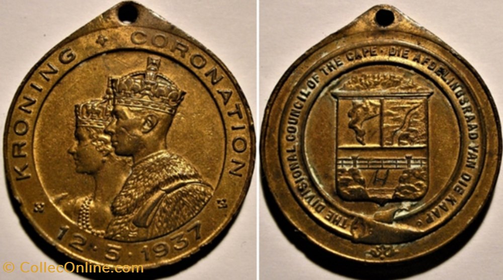 George VI & Elizabeth - Coronation 1937 Medallion - The Cape Town medailles afrique du sud george vi elizabeth coronation 1937 medallion the cape town