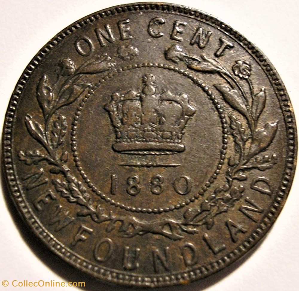 Victoria - One Cent 1880 Newfoundland - Error: Flaw Planchet 2 monnaie monde canadum victoria one cent 1880 newfoundland error flaw planchet