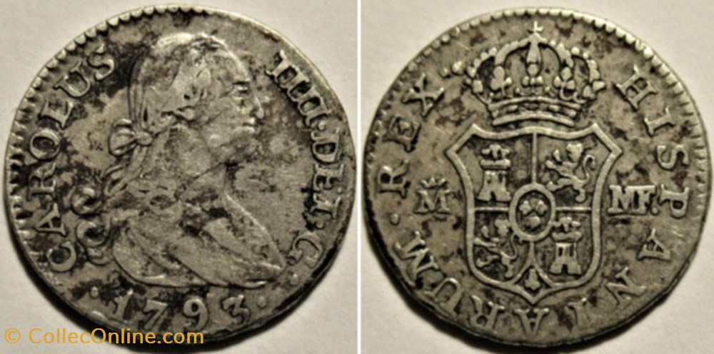 1793 - ½ Real Madrid - Carlos IV de España monnaies monde espagne 1793 real madrid carlos iv de espana