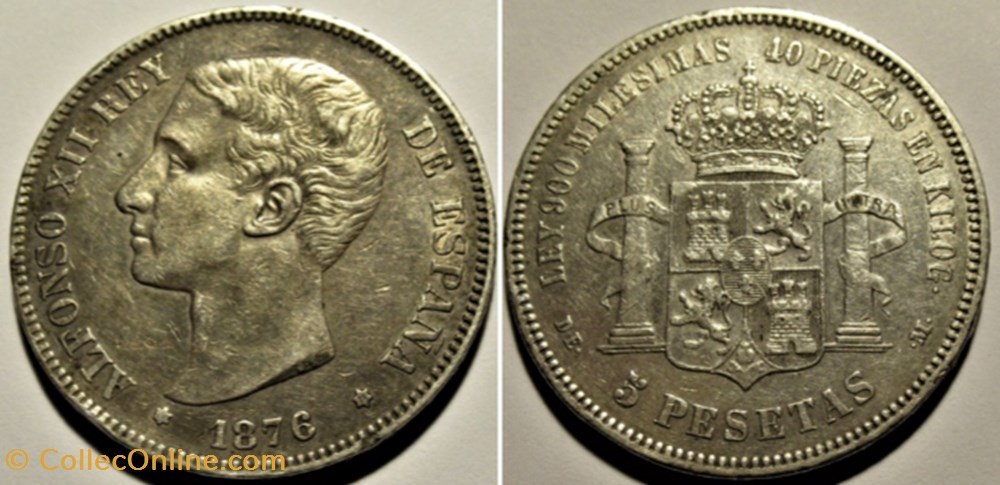 1876 - 5 Pesetas - Alfonso XII de España (ex.2) monnaies monde espagne 1876 5 pesetas alfonso xii de espana ex 2