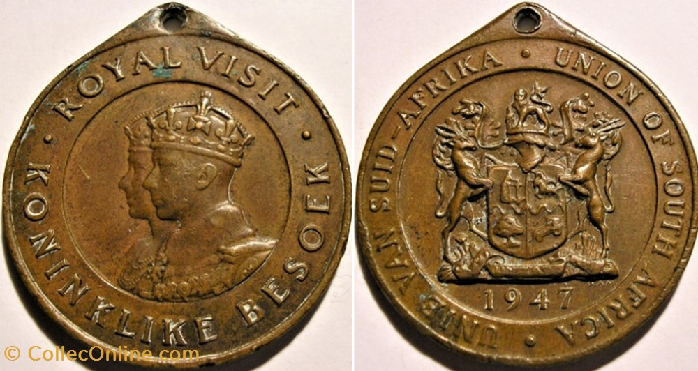 George VI & Elizabeth - Medallion 1947 Royal Visit in South Africa medaille afrique du sud george vi elizabeth medallion 1947 royal visit in south africa