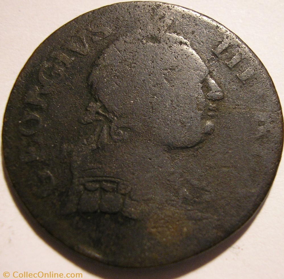 1774 Half Penny No Regal - George III of Great Britain (ex.2) monnaies monde royaume uni 1774 half penny no regal george iii of great britain ex 2
