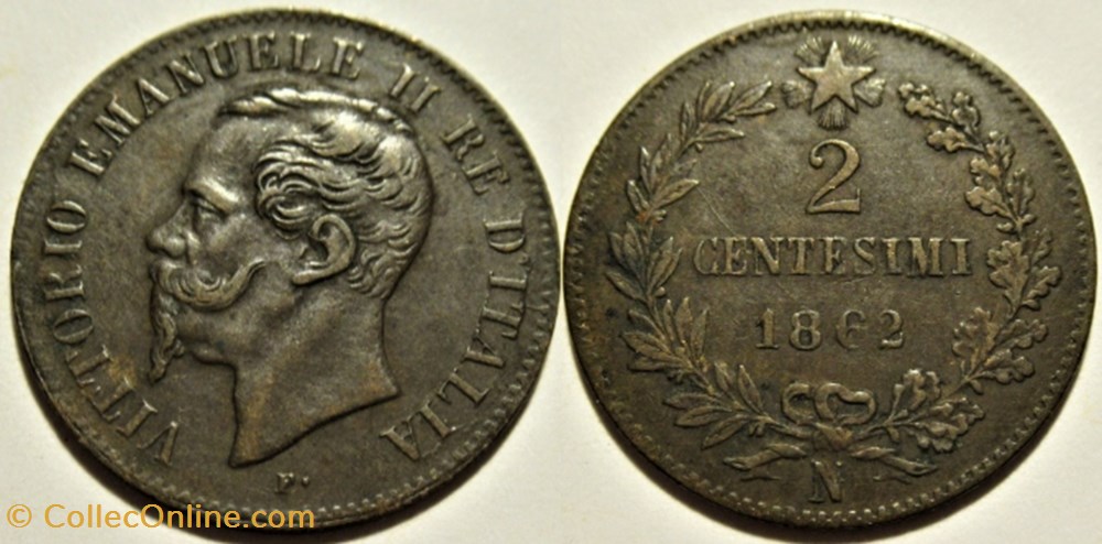 1862 Royaume d'Italie, 2 Centesimi, Napoli - Vittorio Emanuele II - Error monnaies monde 1862 royaume italie 2 centesimi napoli vittorio emanuele ii error