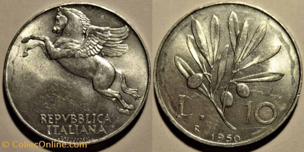 monnaies monde italie 1950 italy 10 lire roma pegasus
