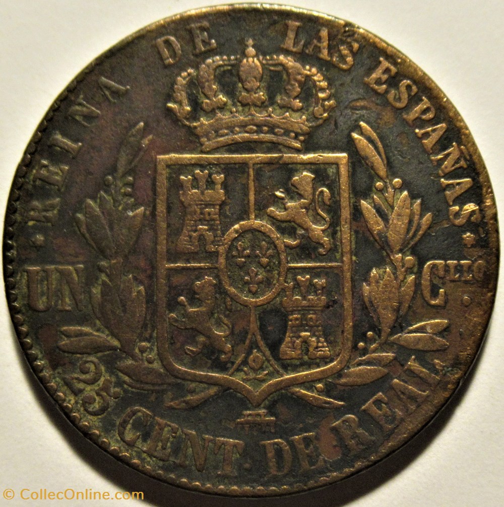 1863 Segovia - 25 Centimos - Isabel II España - Error 3 monnaies monde espagne 1863 segovia 25 centimos isabel ii espana error