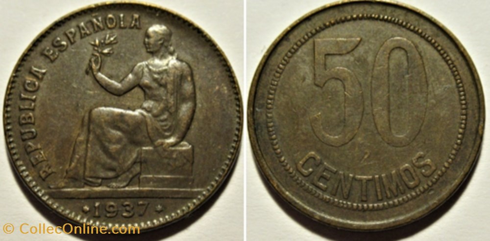 1937 - 50 Centimos - Second Republic of Spain monnaies monde espagne 1937 50 centimos second republic of spain