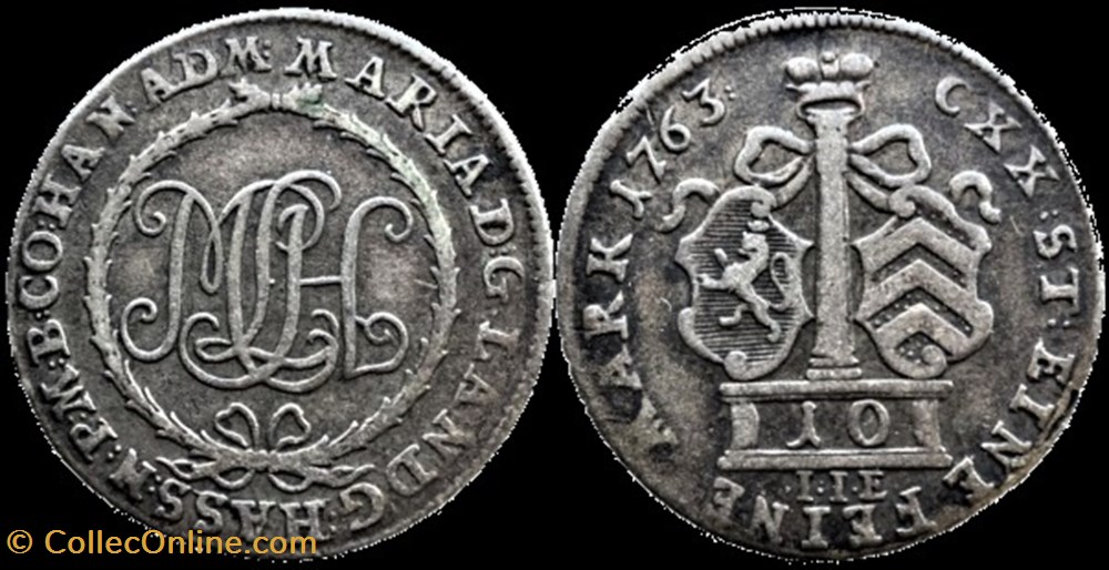 monnaies europe medievale saint empire romain germanique wilhelm ix 10 kreuzer 1763 county of hanau munzenberg