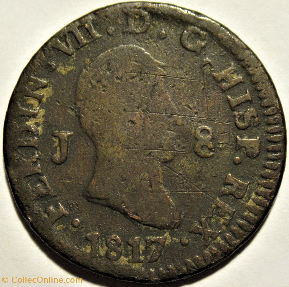 monnaies monde espagne 1817 jubia 8 maravedis fernando vii de espana