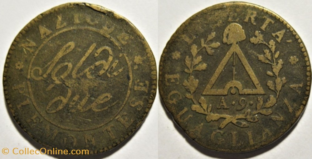 An 9 République du Piédmont, 2 Soldi 1800 monnaies monde italie an 9 republique du piedmont 2 soldi 1800