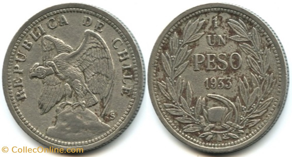 Chile - Un Peso 1933 Santiago monnaies monde chili chile un peso 1933 santiago