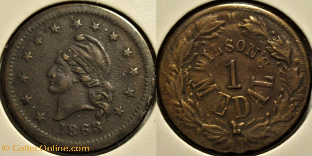 1863 Civil War Token - Wilson's Medal - French Liberty Head - Coins