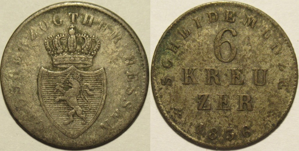 Ludwig II - 6 Kreuzer 1836 - Grand Duchy Hesse-Darmstadt monnaies monde allemagne ludwig ii 6 kreuzer 1836 grand duchy hesse darmstadt