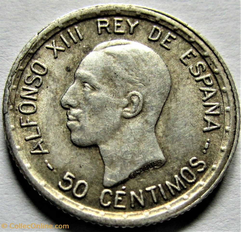 1926 - 50 Centimos - Alfonso XIII de España 2 monnaies monde espagne 1926 50 centimos alfonso xiii de espana