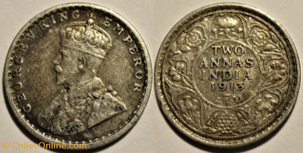 George V - 2 Annas 1913 Bombay - British India (ex.2) monnaies monde inde george v 2 annas 1913 bombay british india ex 2