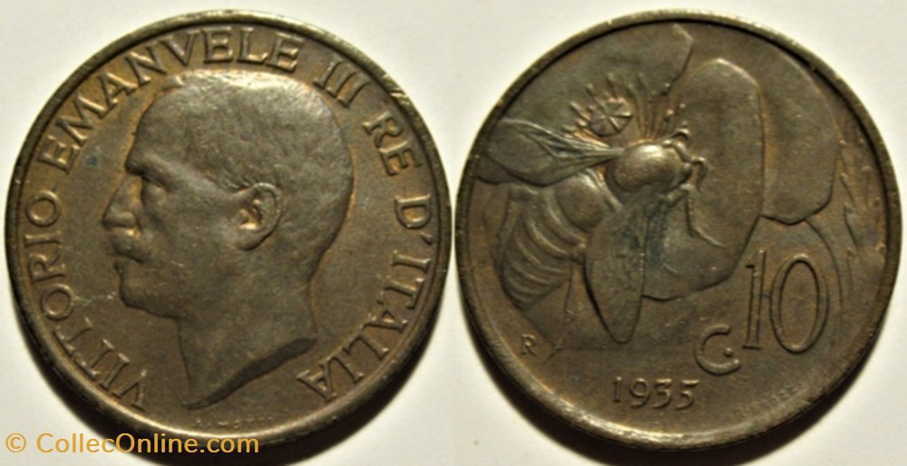 1935 Regno d'Italia, 10 Centesimi, Roma - Vittorio Emanuele III monnaies monde italie 1935 regno italia 10 centesimi roma vittorio emanuele iii