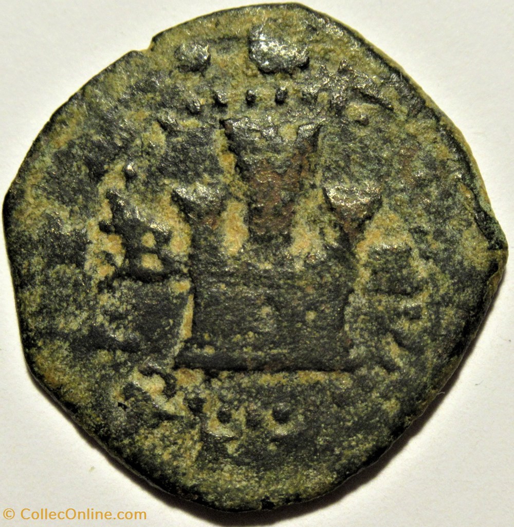 c.1581 Burgos 2 Maravedis - Felipe II de España 2 monnaies europe medievale royaume espagne c 1581 burgos 2 maravedis felipe ii de espana