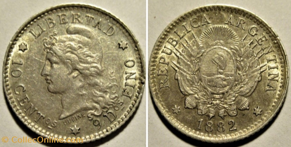 Argentina - 10 Centavos 1882 - Doubling Date monnaies monde argentine argentina 10 centavos 1882 doubling date