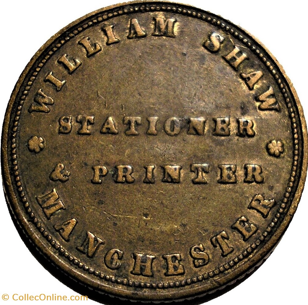 Queen Victoria - 1840' Farthing-Token, William Shaw, Stationer & Printer to Manchester, GB monnaie jeton mereaux queen victoria 184 farthing token william shaw stationer printer to manchester gb