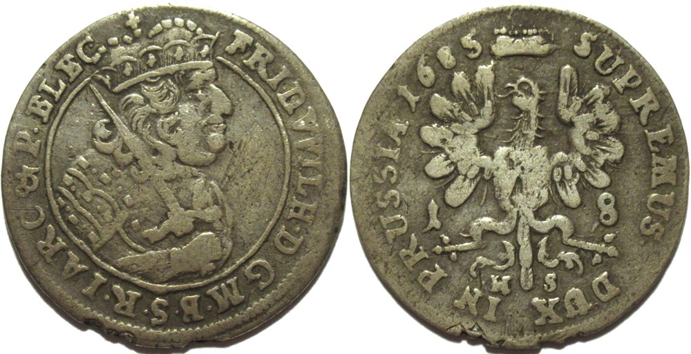 monnaies europe medievale saint empire romain germanique friedrich wilhelm 18 groscher 1685 brandenburg prussia