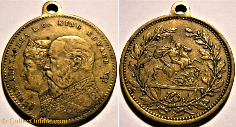 Edward VII & Alexandra - Medalet St George 1902 monnaie jeton mereaux edward vii alexandra medalet st george 1902