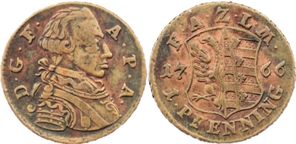 1 Pfenning 1766 - Principality of Anhalt Zerbst - Friedrich August monnaies europe medievale saint empire romain germanique 1 pfenning 1766 principality of anhalt zerbst friedrich august