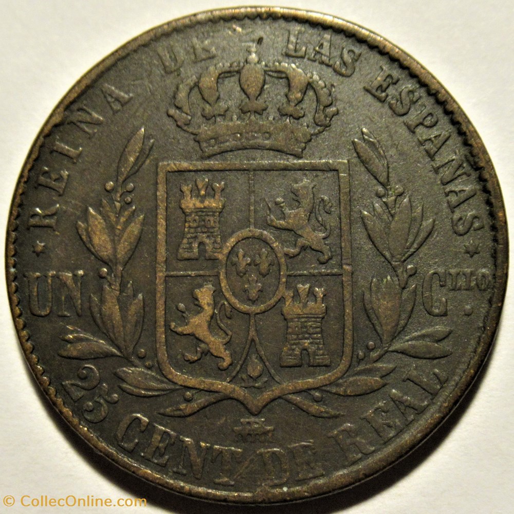 1863 Segovia - 25 Centimos - Isabel II España 3 monnaies monde espagne 1863 segovia 25 centimos isabel ii espana