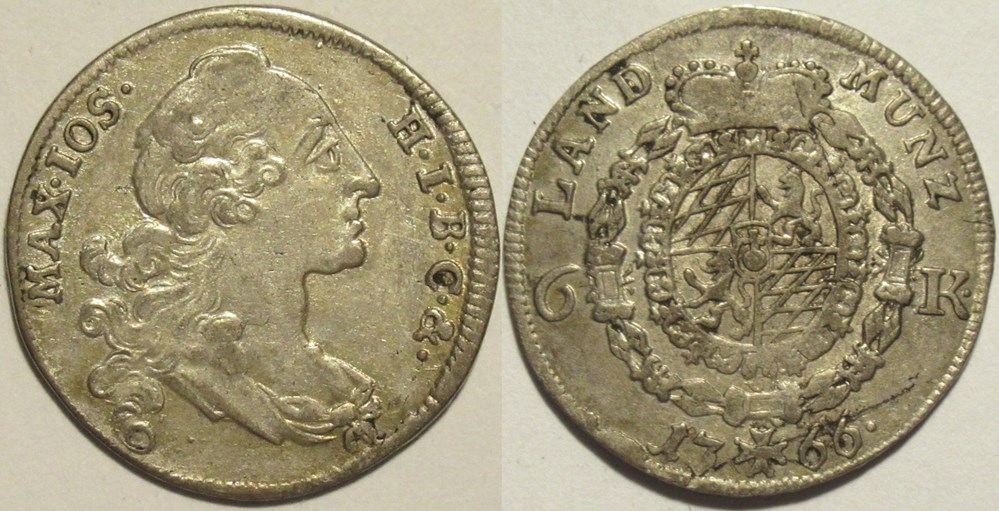 Maximilian III Joseph - 6 Kreuzer 1766 - Electorate of Bavaria monnaies europe medievale saint empire romain germanique maximilian iii joseph 6 kreuzer 1766 electorate of bavaria