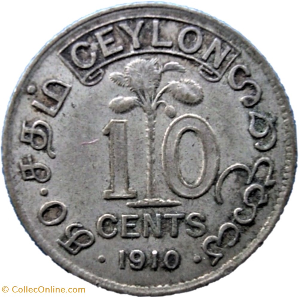 Edward VII - 10 Cents 1910 - Ceylon 3 monnaies monde sri lanka edward vii 10 cents 1910 ceylon